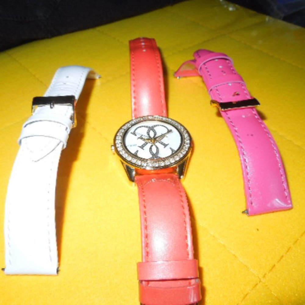 GUESS watch w/bling and 2 extra bands